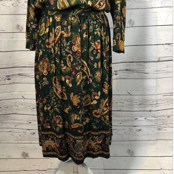 Vintage 70's Alfred Dunner Green Paisley long skirt & matching top size 12 p - Picture 6 of 12